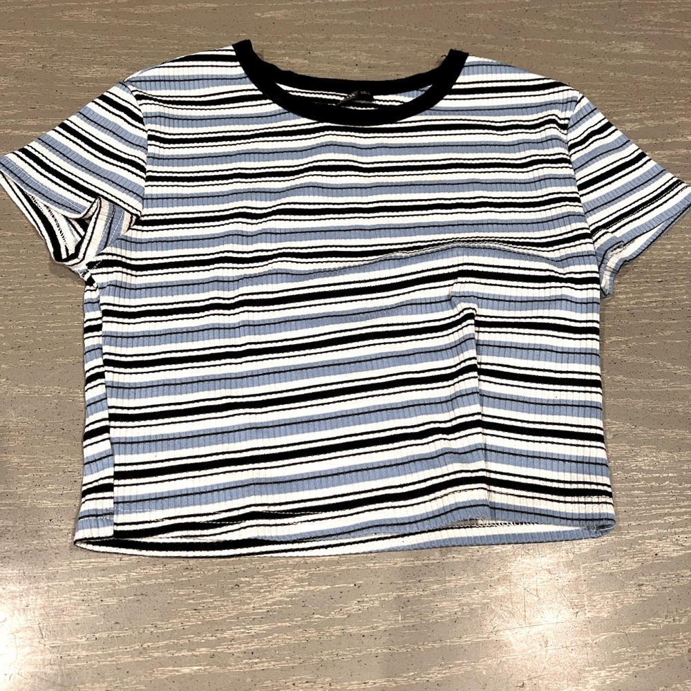 Shein black and blue striped crop top size S